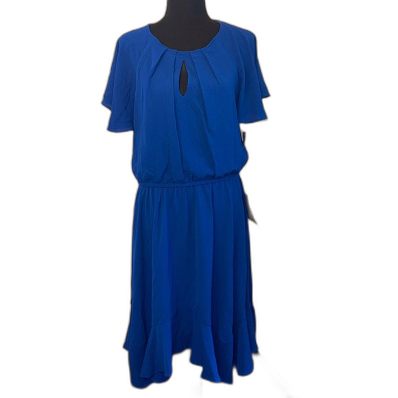London Times Pleated Keyhole Jewel Neck Elastic Waist Dress. Size 12 NWT - Picture 1 of 12